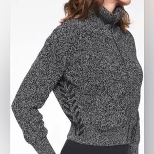 Athleta Women’s Swissvale Bomber Sweater Lace Side Heathered Gray Small